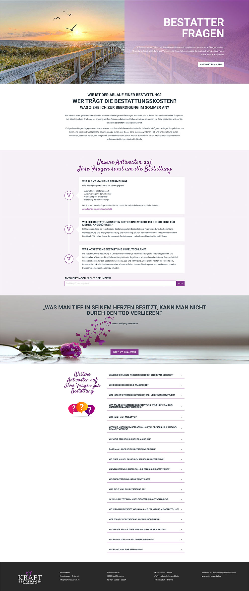 Kraft Bestatter Fragen Landingpage