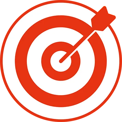 Orangefarbenes Icon einer Zielscheibe mit einem Pfeil, der genau im Zentrum (Bullseye) steckt, umschlossen von einem Kreis.
